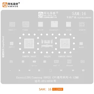AMAOE SAM16 0.12mm CPU BGA Reballing Stencil for Samsung Exynos 1280