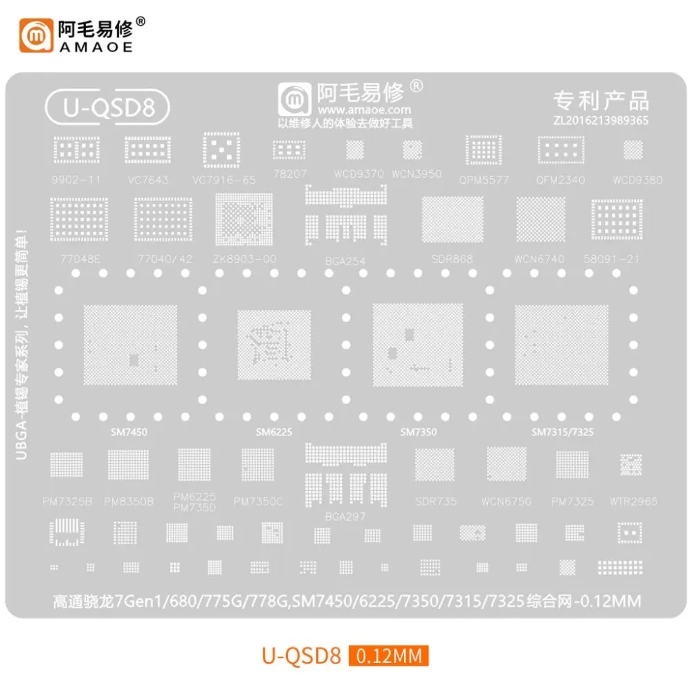 AMAOE U-QSD8 Qualcomm Snapdragon CPU BGA Reballing Stencil