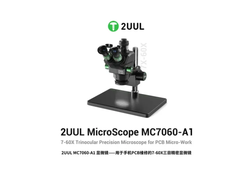 2UUL MC7060-A1 7X-60X Trinocular Stereo Microscope for PCB Micro-Soldering & Industrial Inspection