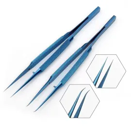 Blue 0.15 Titanium Precision Tweezers for IC Work – Straight / Bent