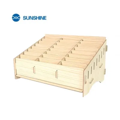 Sunshine SS-001B 24 Grid Wooden Desktop Storage Box Mobile Phone Management Storage Box Creative Desktop Office Meeting Finishing Grid Multi Cell Phone Rack Display (Buy UToolsZone)
