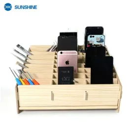 Sunshine SS-001B 24 Grid Wooden Desktop Storage Box Mobile Phone Management Storage Box Creative Desktop Office Meeting Finishing Grid Multi Cell Phone Rack Display (Buy UToolsZone)