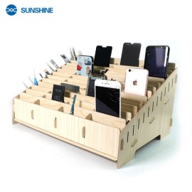 48 Grid Wooden Desktop Storage Box Mobile Phone Management Storage Box Creative Desktop Office Meeting Finishing Grid Multi Cell Phone Rack Display (48)