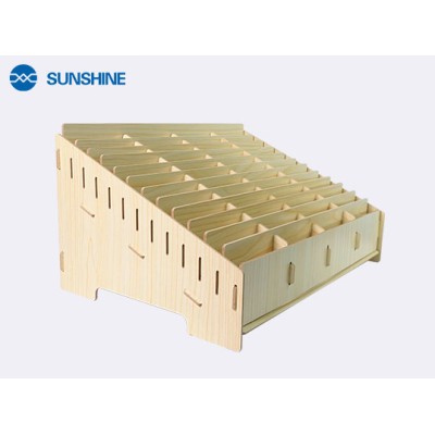48 Grid Wooden Desktop Storage Box Mobile Phone Management Storage Box Creative Desktop Office Meeting Finishing Grid Multi Cell Phone Rack Display (48)
